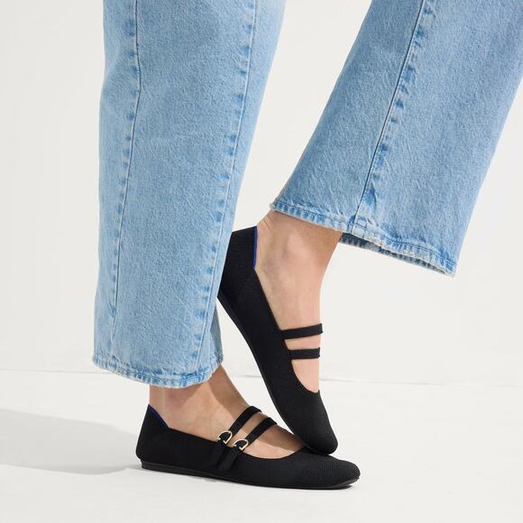 Rothy's The Double Buckle Mary Jane Black Ballet Flat - Picture 1 of 14